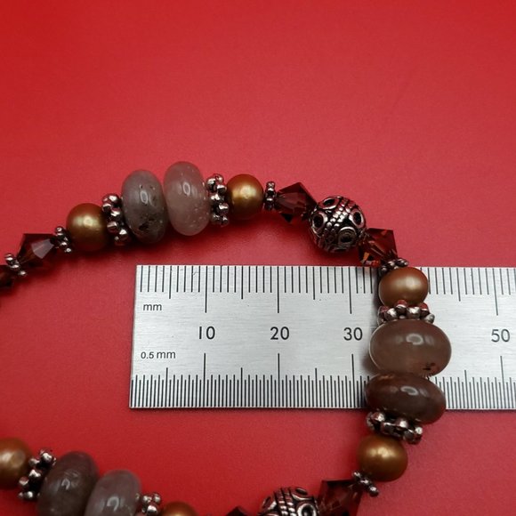 7 Inch 925 Sterling Silver Genuine Pearls And Semi Precious Stones Bracelet - Picture 5 of 6